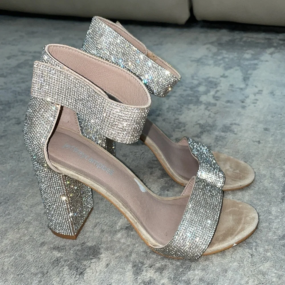 Jeffrey Campbell Kassidy Heels Sparkle Crystals Silver Party Glam NYE Sz 7